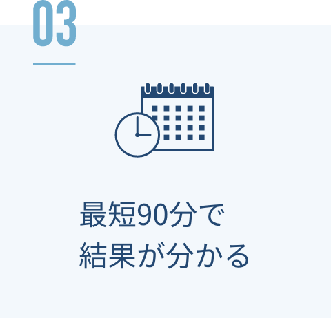 最短90分で結果が分かる